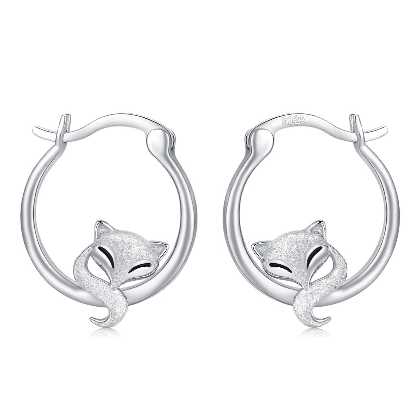 Fox Earrings 925 Sterling Silver Hypoallergenic Cute Animal Hoop Earrings for Sensitive Ears Lucky Fox Jewelry Mothers Day Gifts for Women Girls