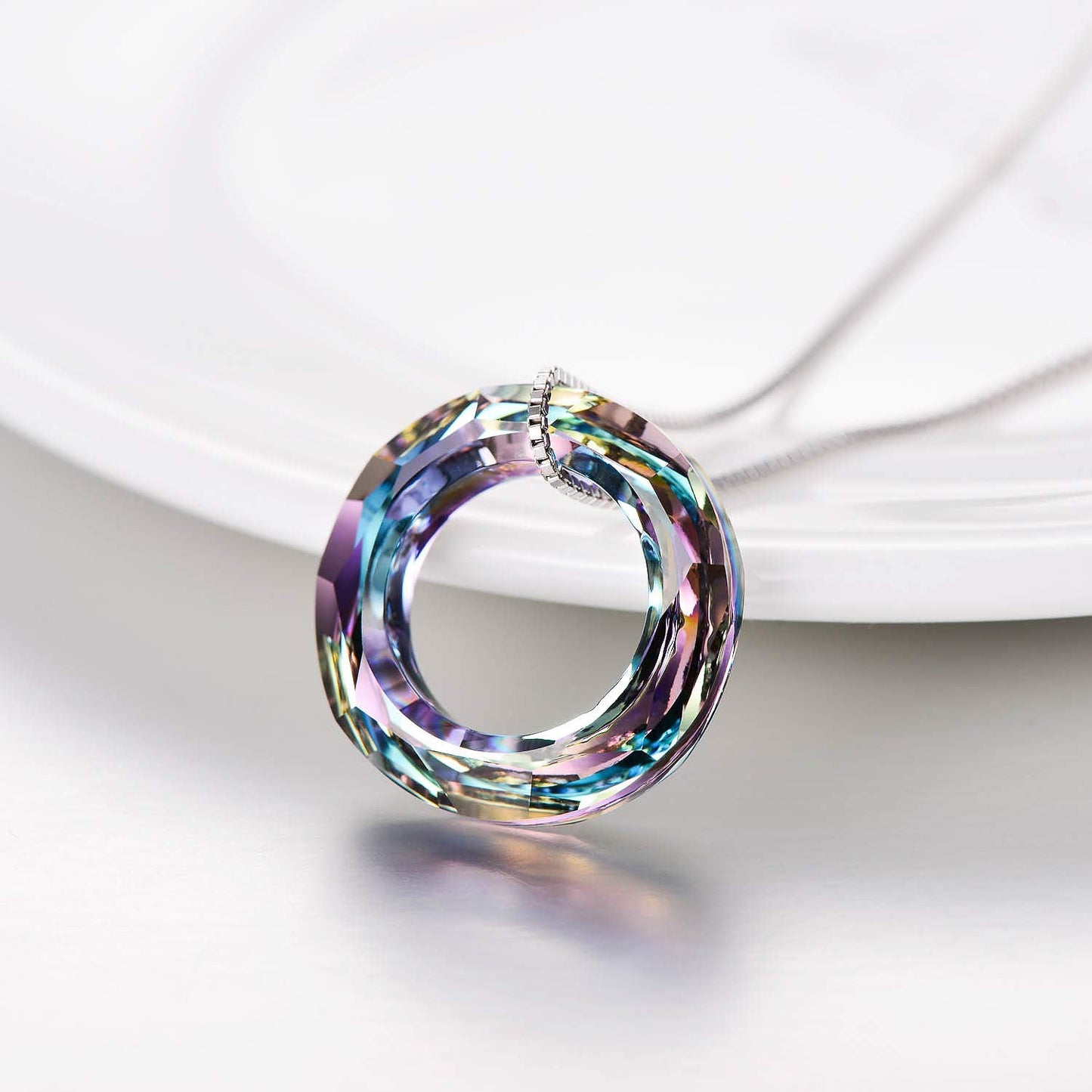 AOBOCO Circle Crystal Necklace 925 Sterling Silver Purple Crystal Pendant Necklace for Women with Austrian Crystal Jewelry for Women Christmas Birthday Holiday Gifts (Dia 0.78'' Circle Purple)