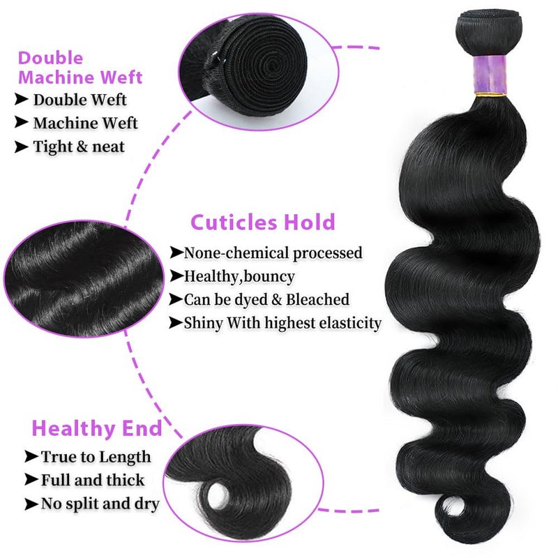 100% Unprocessed Brazilian Virgin Human Hair 12A Body Wave Bundles Human Hair 1 Bundle Human Hair Extensions 20 Inch Natural Black