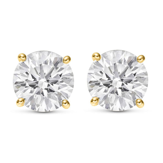 14K Yellow Gold 0.5 Carat Round Shape LAB GROWN Diamond IGI Certified Stud Earrings for women 4 Prong Push Back (E/F Color VS2/SI1 CLARITY)