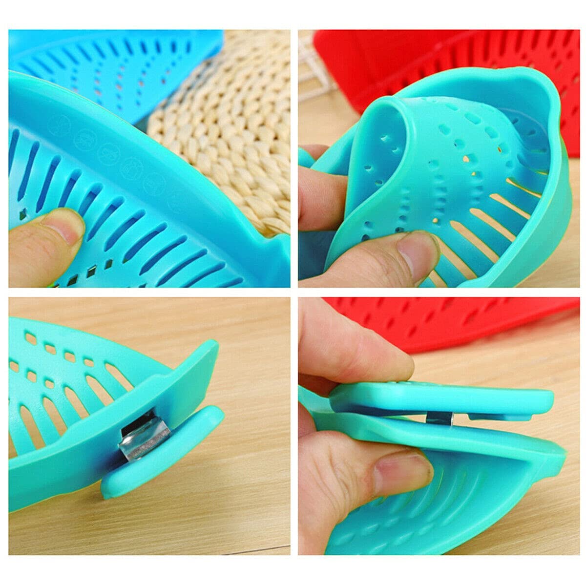 2 Pcs Clip on Strainers, Pot Strainer for Pasta Meat Vegetables Fruit, Silicone Strainer - Fit All Pots and Bowls.