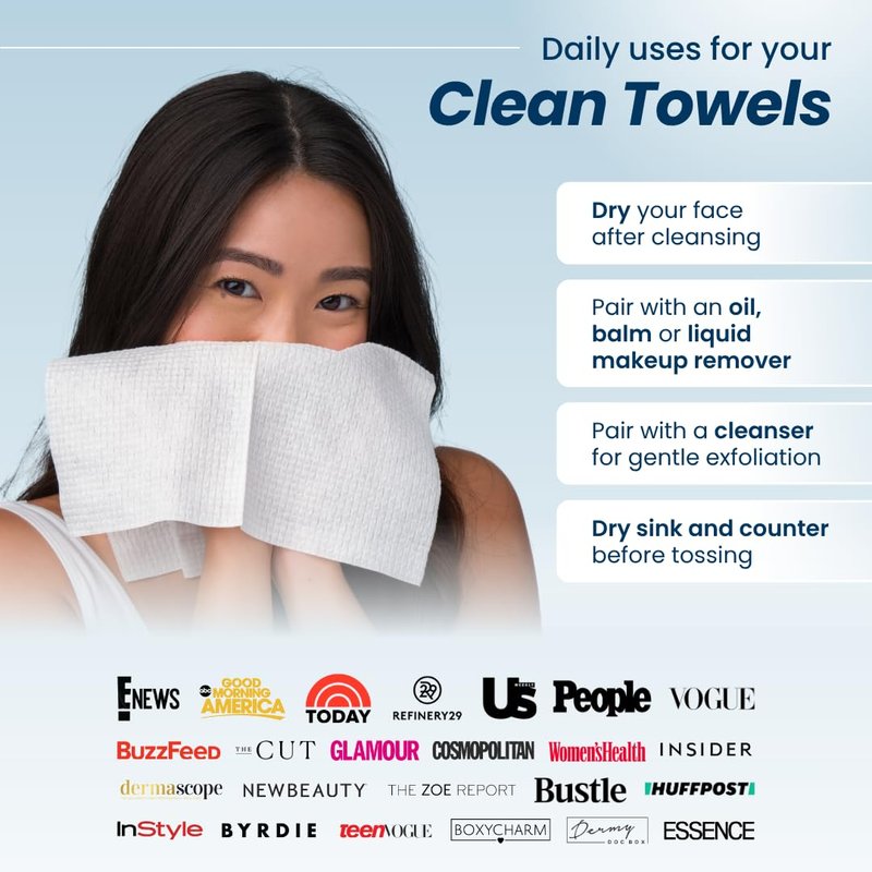 Clean Skin Club Clean Towels®, 100% USDA Biobased Face Towel, Disposable Face Towelette, Eczema Association Accepted, Makeup Remover Dry Wipes, Ultra Soft, 25 ct per pack, 4 Packs, 100 Ct Total