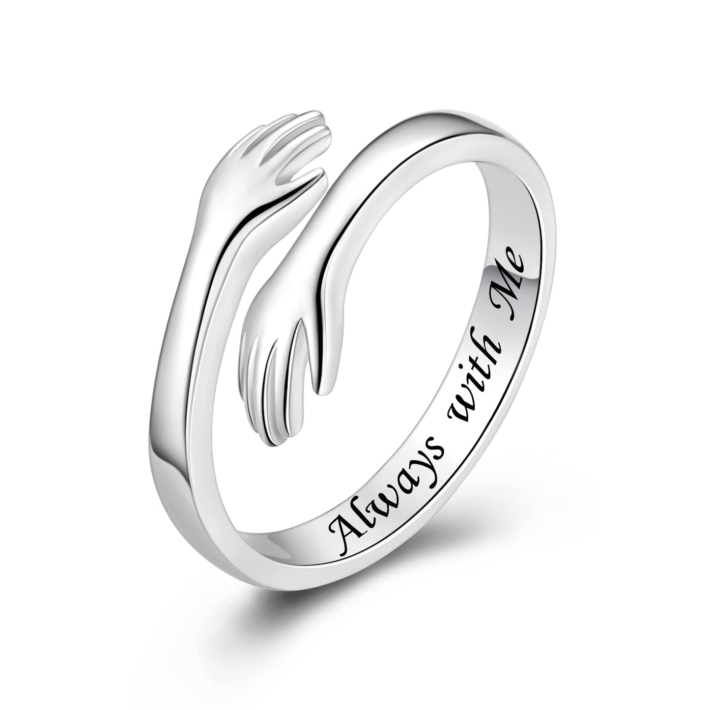 ACJFA Hug Rings for Women Sterling Silver Adjustable Ring for Women Daughter Hand Ring Jewelry for Birthday Gifts Holiday Gift for Teens(Always with Me)