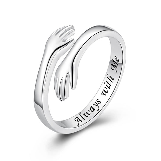 ACJFA Hug Rings for Women Sterling Silver Adjustable Ring for Women Daughter Hand Ring Jewelry for Birthday Gifts Holiday Gift for Teens(Always with Me)