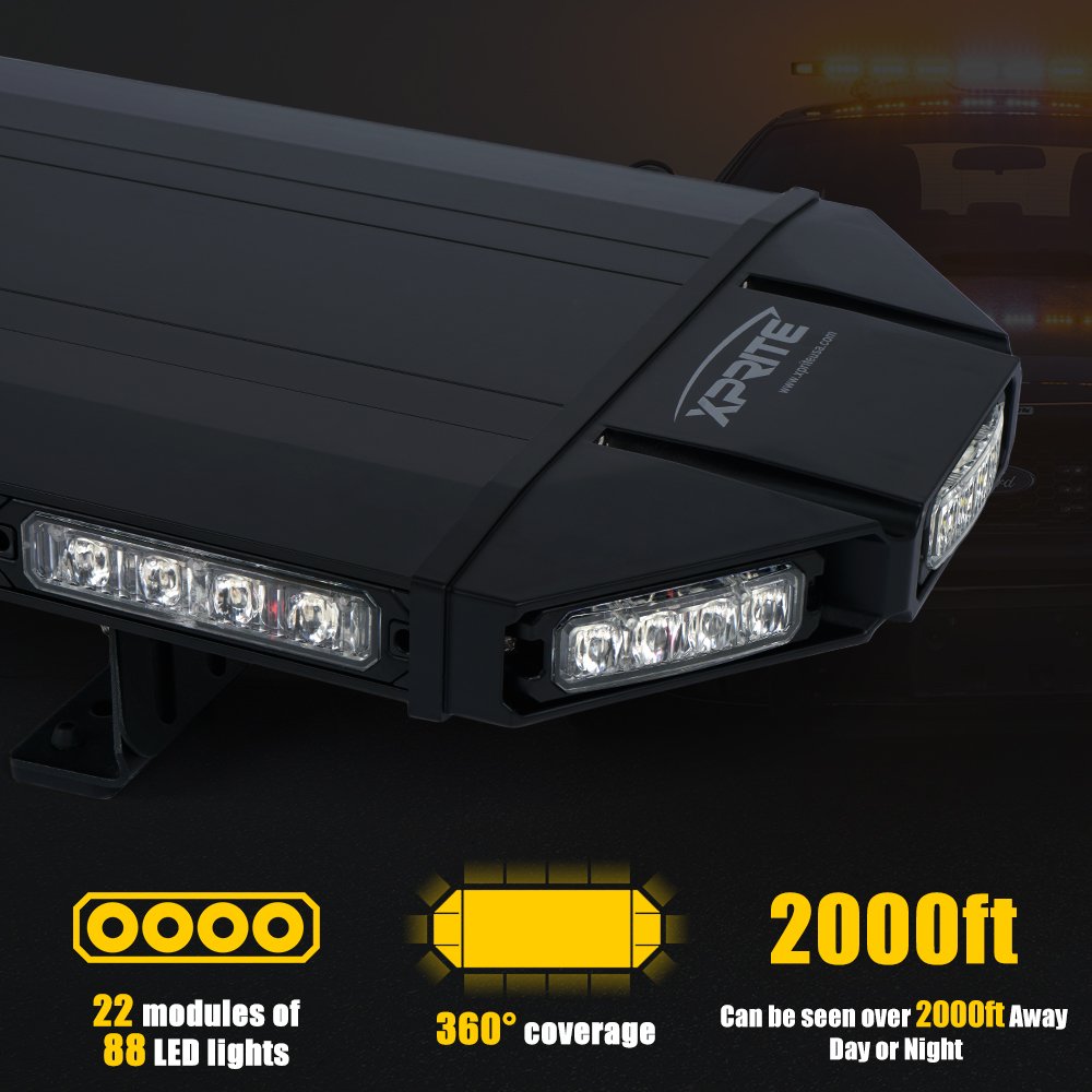 Xprite 48" Amber Emergency Strobe Bar Lights Black Hawk Hevy-duty Rooftop Security Flashing Hazard Warning Lightbar for Tow Trucks Construction Vehicles Traffic Pilot Cars Snowplow