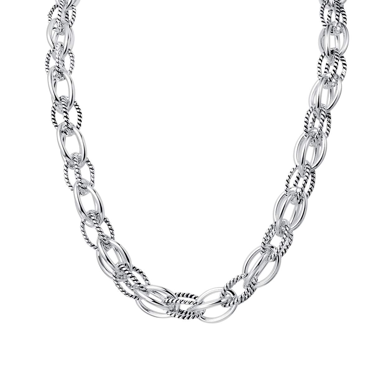UNY JEWEL Style Trendy Elegant Vintage Retro Unique David Fashion style 2 Tone Double Twist Wire Double Link Women Short Necklace (Silver Tone)
