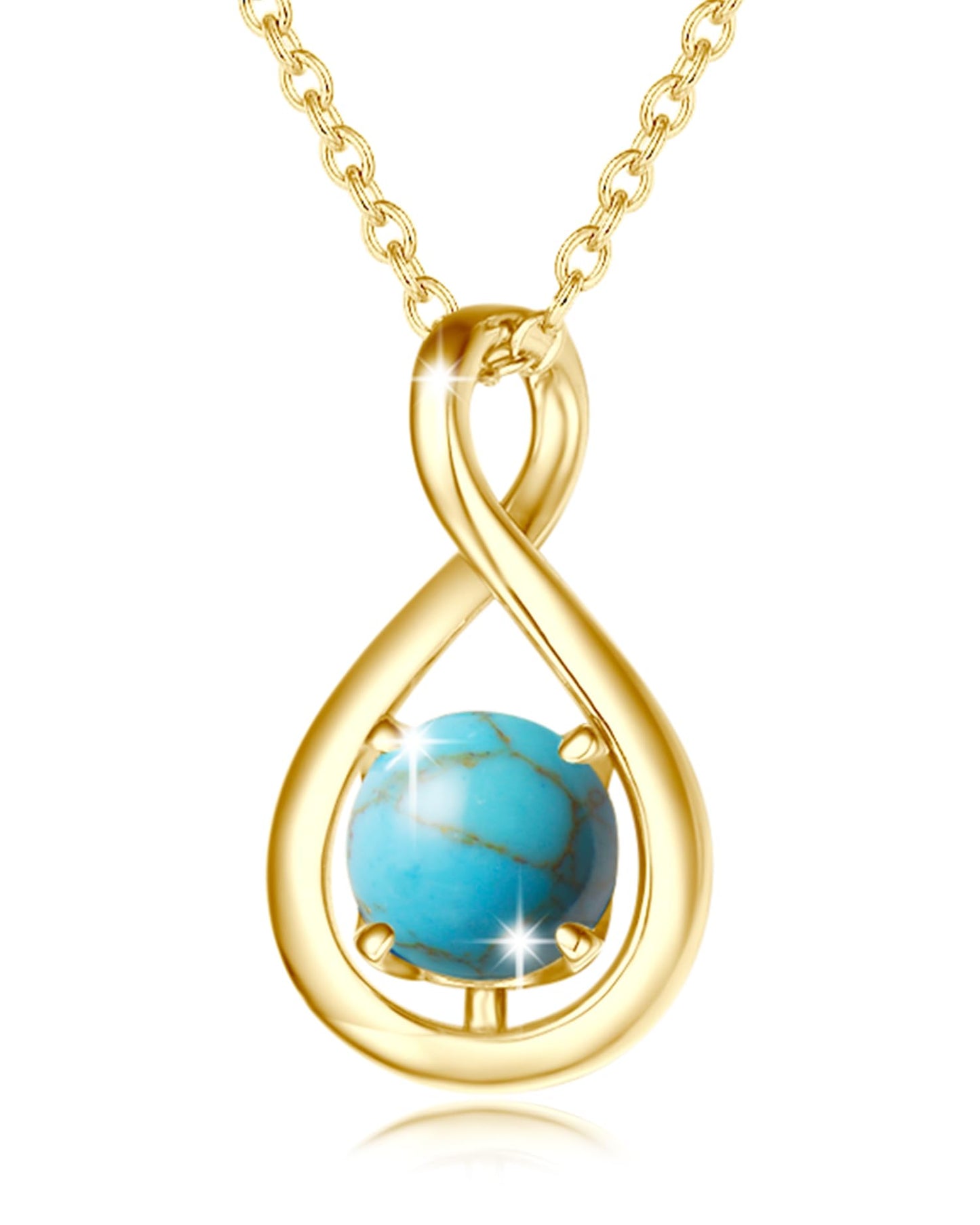 FANCIME Turquoise Necklace December Birthstone Necklace for Women Yellow Gold Plated Sterling Silver Infinity Pendant Fine Jewelry Birthday Mothers Day Gifts for Mom Her