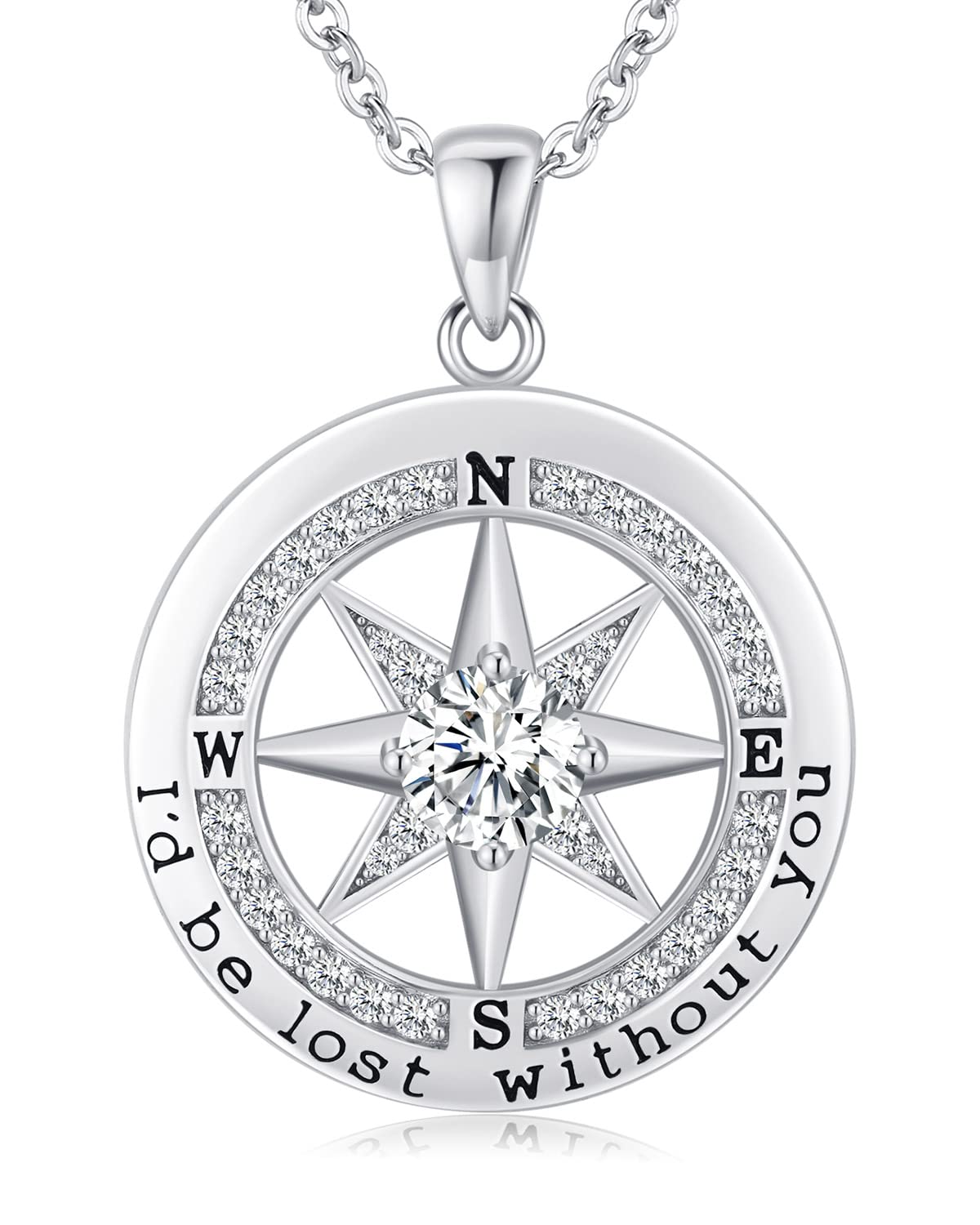 S925 Sterling Silver Necklace for Wife, Women Anniversary Year Gifts Compass Jewelry, Birthday Gift Ideas for Her Girlfriend Woman Necklaces, 18K White Gold April
