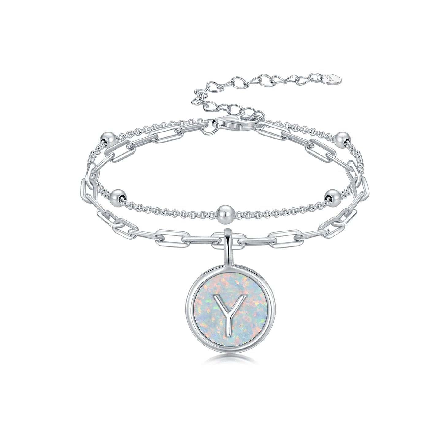 LWQQWL Initial Y Bracelet for Women 925 Sterling Silver Layered Initial Bracelet Opal Letter 26 Alphabet Jewelry Christmas Gifts