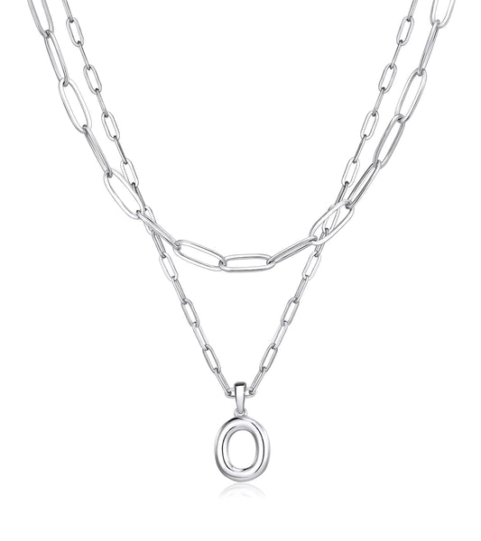 adoyi Silver Initial Necklace for Women 14k Gold Plated Layered Bubble Letter Necklaces Trendy Jewelry Chain Name O Pendant Necklace Stack Birthday Valentines Gifts