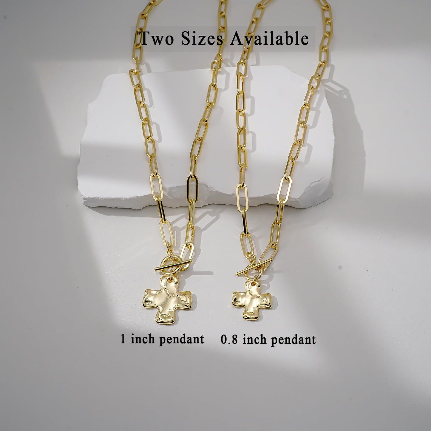 Bheop Chunky Cross Necklace for Women Trendy 14K Real Gold Plated Statement Cross Pendant Charm Necklace Toggle Clasp Long Big Paperclip Faith Chain Costume Jewelry Gift Non Tarnish 2CM