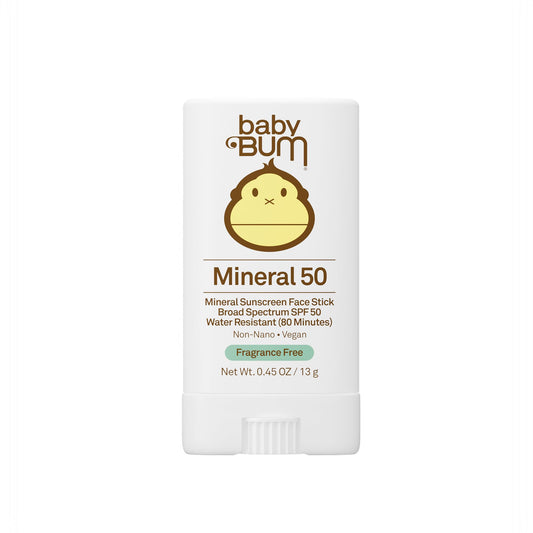 Sun Bum Baby Bum Mineral SPF 50 Sunscreen Stick - Hawaii 104 Act Compliant (Without Octinoxate & Oxybenzone) - UVA/UVB Face and Body Protection - Unscented for Sensitive Skin - Travel Size - 0.45 Oz