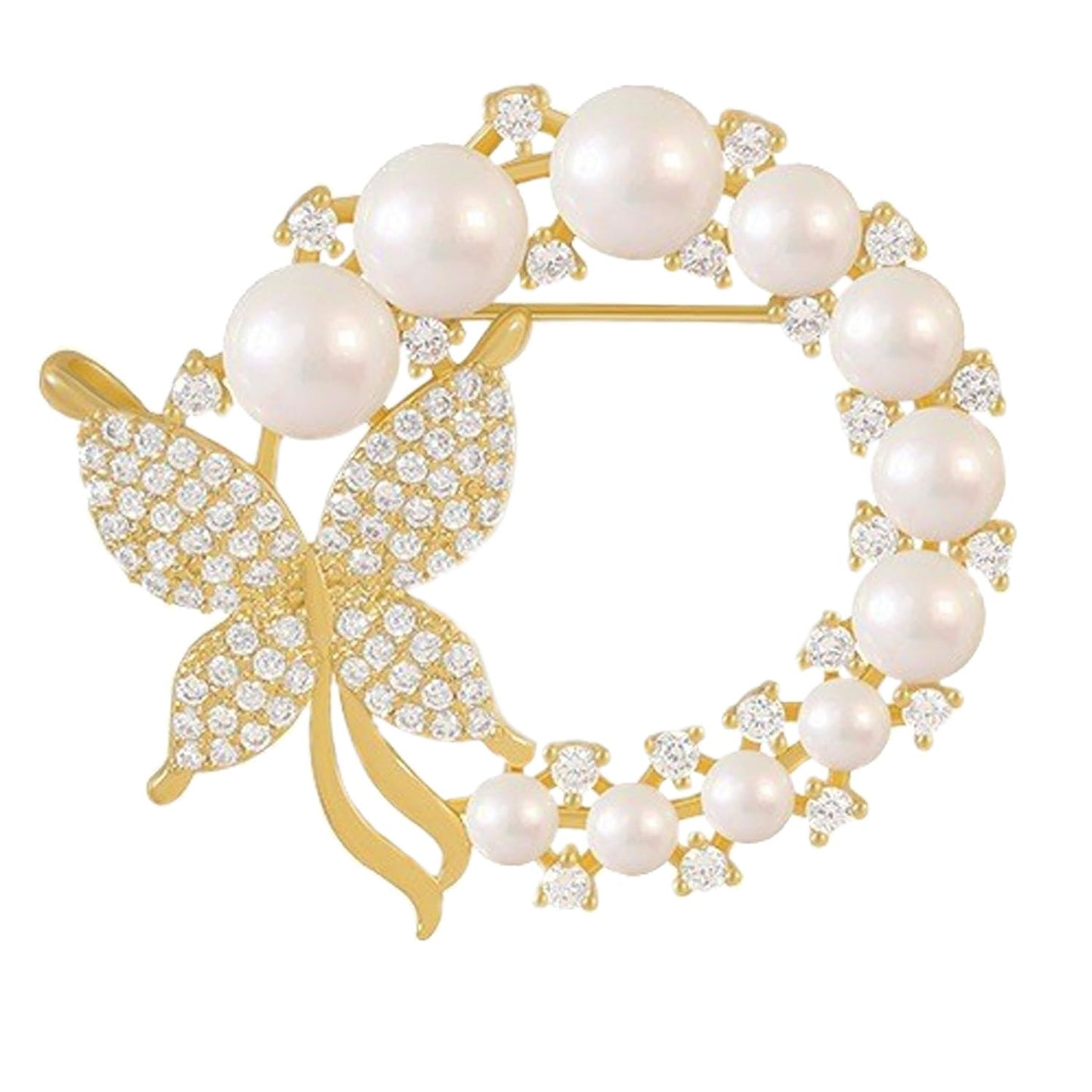 Gold Butterfly Wreath Flower Crystal Brooches Pins Fashion Beautiful Created Rhinestone Pearl Floral Brooch Good Idea for Party Dance Wedding Banquet for Elegant Women Girl (Butterfly Pearl)