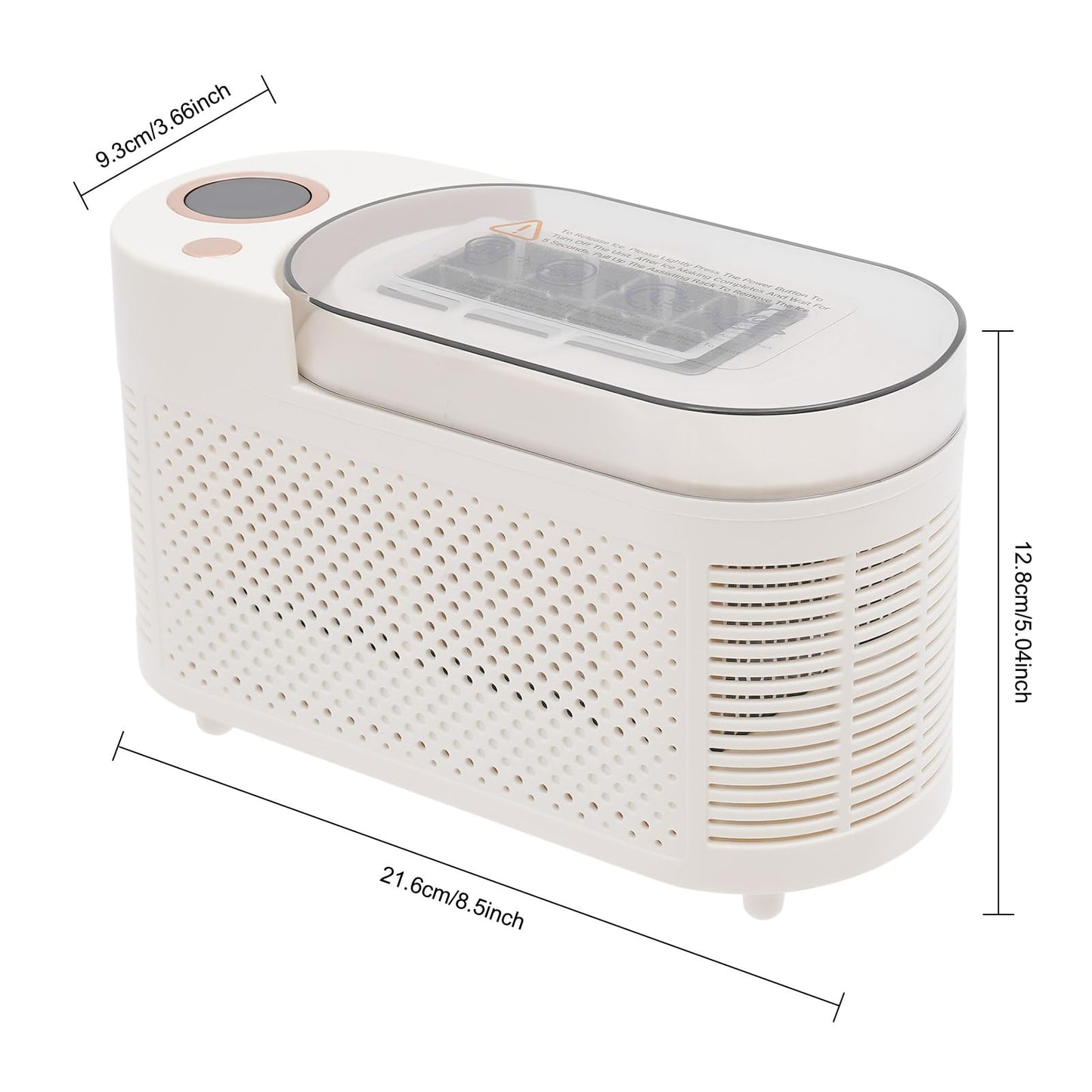 BANEBONE Mini Countertop Ice Maker 120W, Compact Portable Ice Machine with 12V Car Cable, 8 Bullet-Shaped Ice Cubes in 15 Mins, Small Ice Maker for Home Kitchen Office Travel RV - White