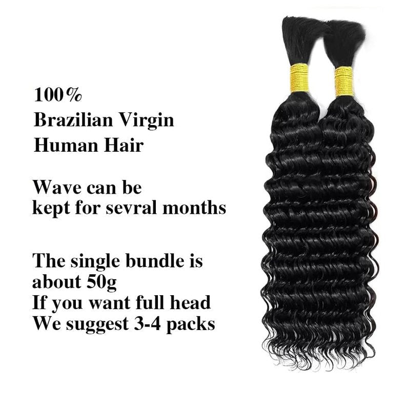 Hailookmey Human Braiding Hair for Boho Braids 150g Deep Wave Human Hair for Braiding 3 Bundles/Pack No Weft Curly Human Hair Extensions for Braids (Natural Black Color,18 Inch)