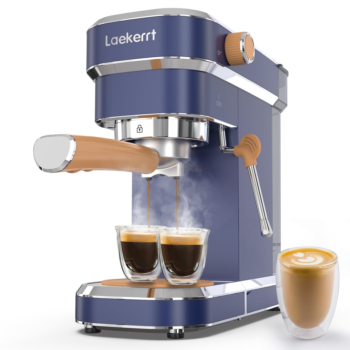 Laekerrt 20 Bar Espresso Maker CMEP01 with Milk Frother Steamer, Home Expresso Coffee Machine for Cappuccino and Latte (Navy Blue, Stainless Steel) Gift for Coffee Lovers, Father