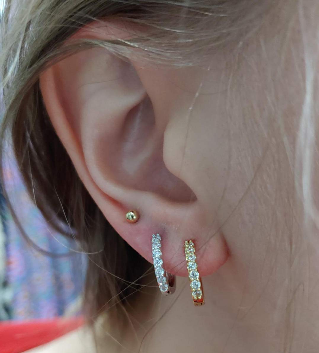Cartilage Earring Hoop Gold Plated Sterling Silver Small Hoop Earrings Cubic Zirconia Cuff Huggie Mini Piercing for Women 3 Pairs 8mm
