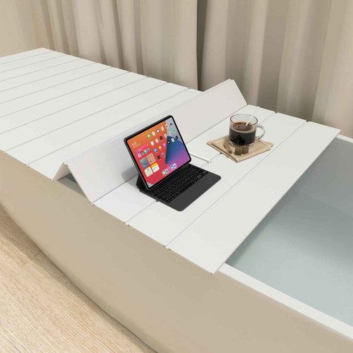 Bathtub Tray, Foldable Anti-dust Bathtub Cover Bath Insulation Cover, PVC Shutter Bath Lid Fit Most Tubs, Can Store Wine Glass, Books, Tablets, Cellphones (White, 150×70×0.6CM)