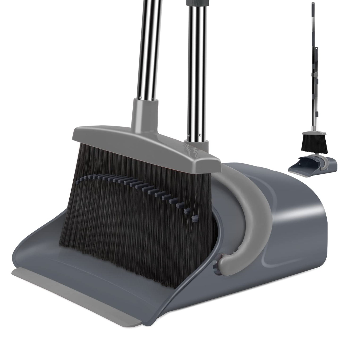 Ivandar Broom and Dustpan Set, Dust pan with Long Handle, Broom with Dustpan Combo Set, Broom and Dustpan for Home, Indoor or Outdoor Cleaning Tool (Deep Gray&Light Gray)
