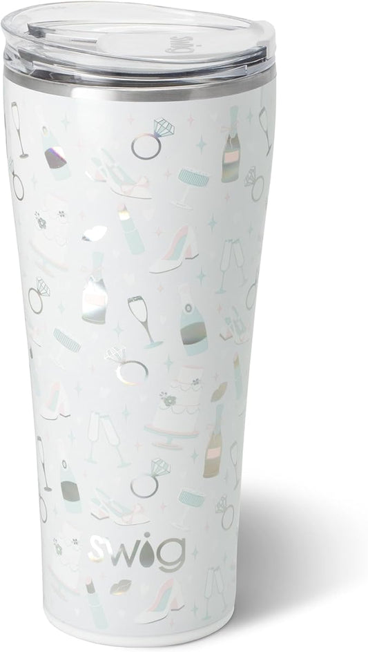 Swig Life 32oz Insulated Tumbler, Travel Coffee Tumbler with Lid, Cup Holder Friendly Travel Coffee Mug, Stainless Steel with Lid (Bride to Be)