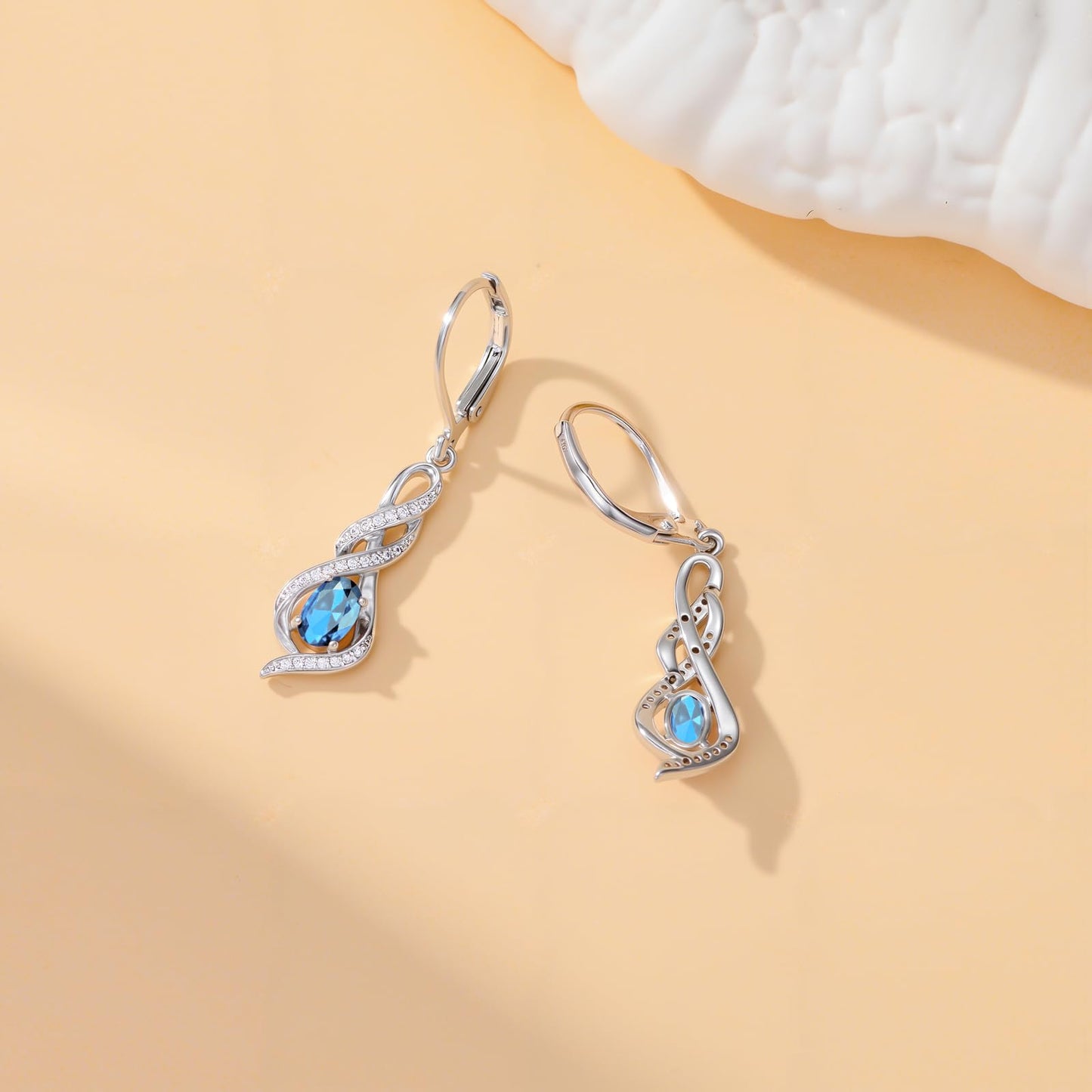 POIUY Aquamarine March Birthstone Infinity Leverback Dangle Earrings Hypoallergenic Drop Earrings Love Jewelry Anniversary Christmas Wedding Gift for Mom Wife Sister Daughter Girlfriend