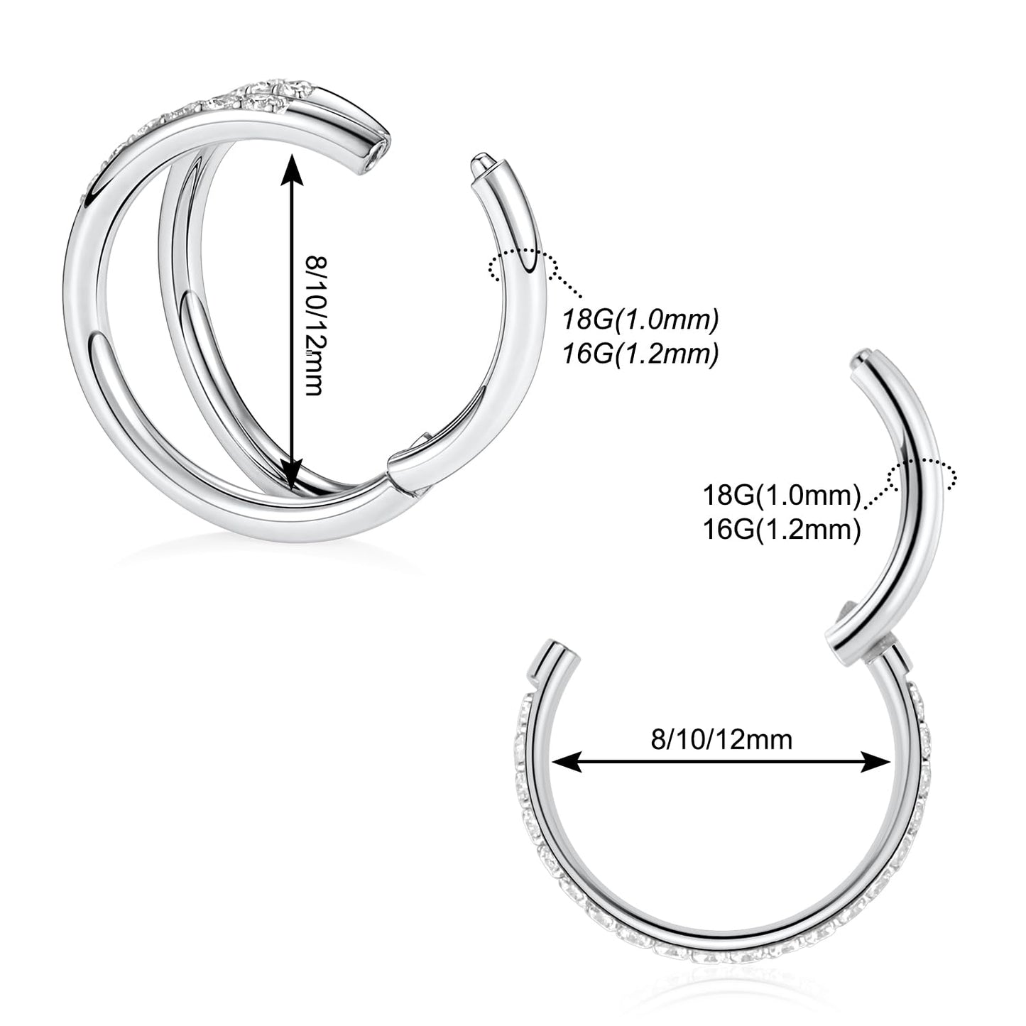 Conch Piercing Jewelry Silver Hoop Earrings 16g Nose Hoop with CZ Double Hoop 12mm Septum Jewelry Surgical Steel Septum Ring Septum Clicker Lip Rings Helix Earring Conch Piercing Cartilage Earring
