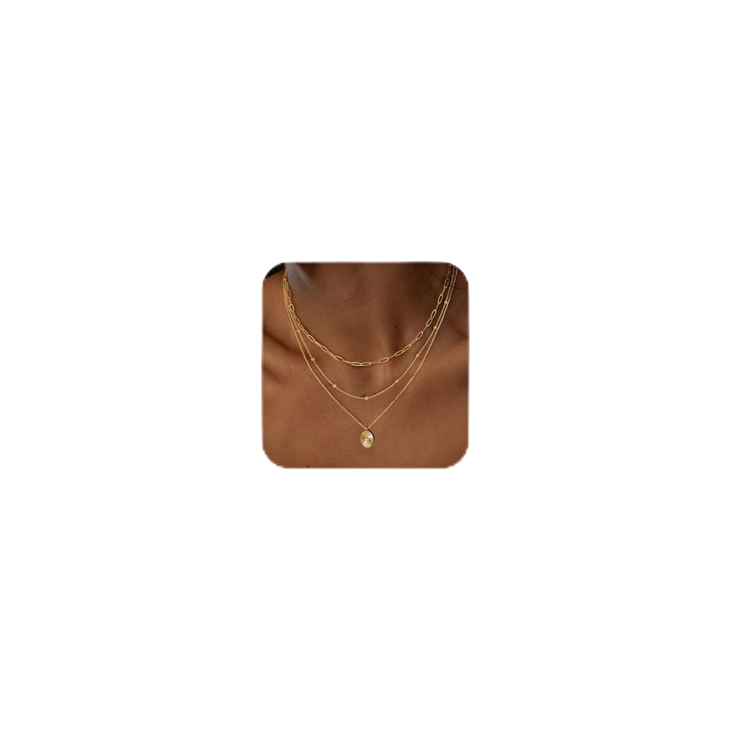 Gold Layered Necklaces for Women,14K Gold Plated CZ Pendant Necklace Stack Dainty Layering Paperclip Choker Necklace Set Stackable Layered Oval Coin Necklaces Chain for Women Trendy Jewelry Gifts