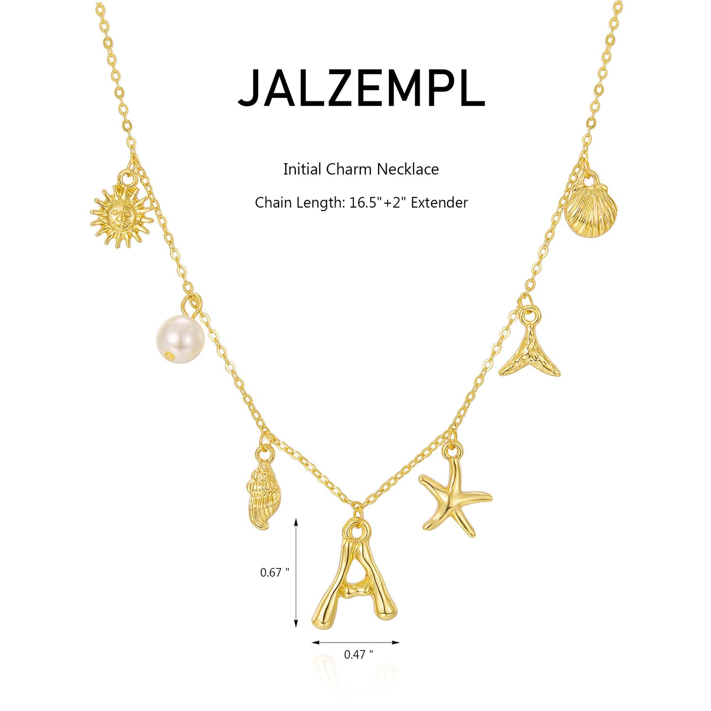 JALZEMPL Initial Charm Necklace For Women Shell Seashell Summer Beach Letter 14K Gold Plated Pendant Starfish Surfer Boho Jewelry Gifts (R)