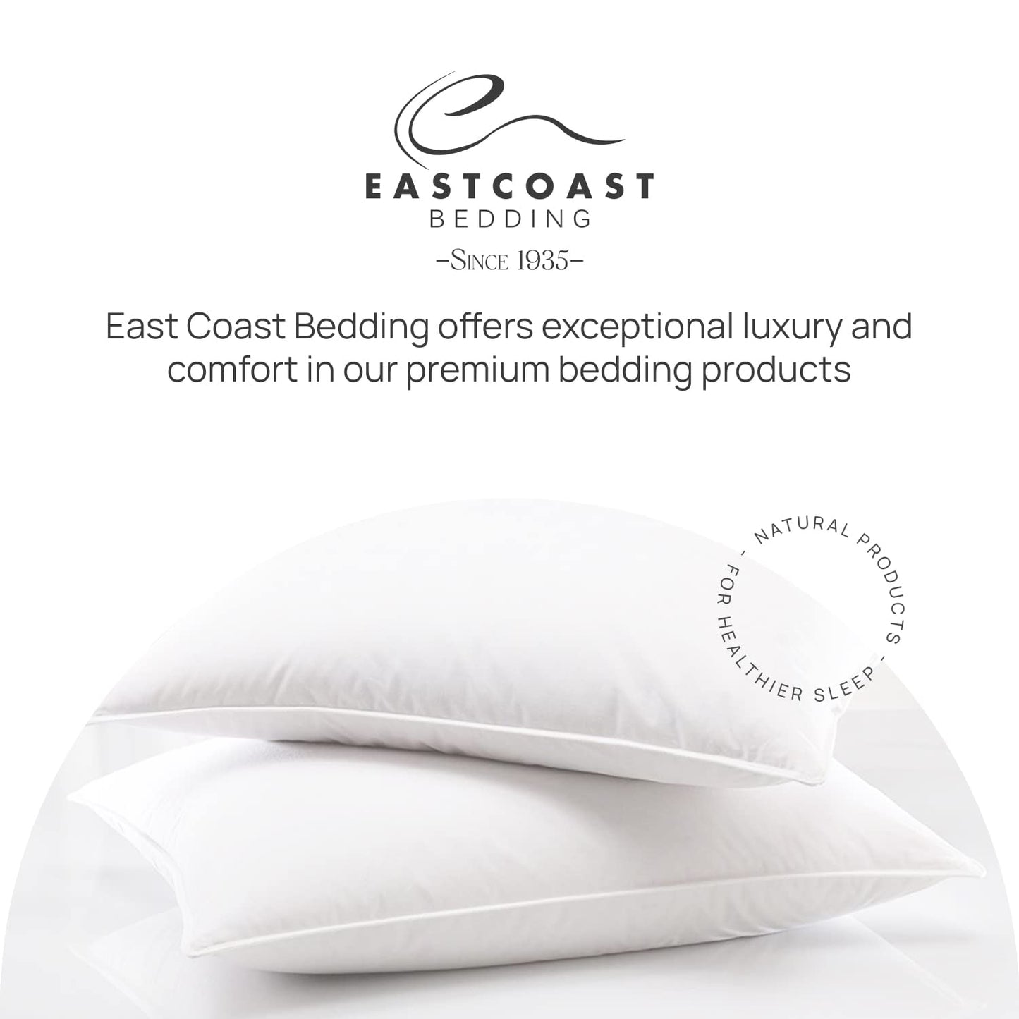East Coast Bedding Cozy Dream Goose Feather and Down Pillows - RDS Certified, 100% Cotton Cover, Hotel Collection, Bed Sleeping, Medium Support, Queen 2 Pack