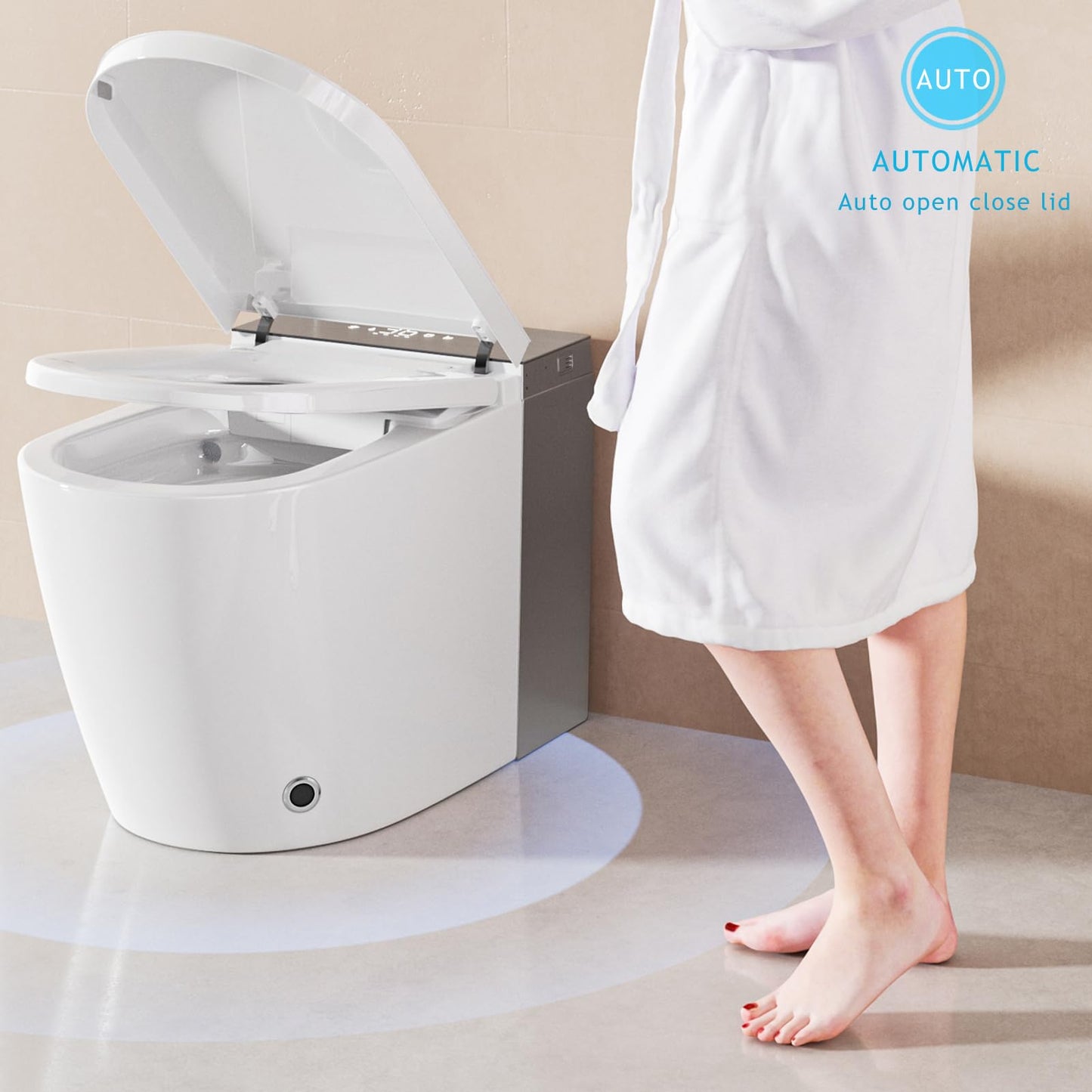 BONSAM Smart Toilet with Auto Open/Close Lid, Modern Tankless Toilet with Bidet Built In, One Piece Toilet with Auto Deodorization, Foot Sensor Operation, Remote Control