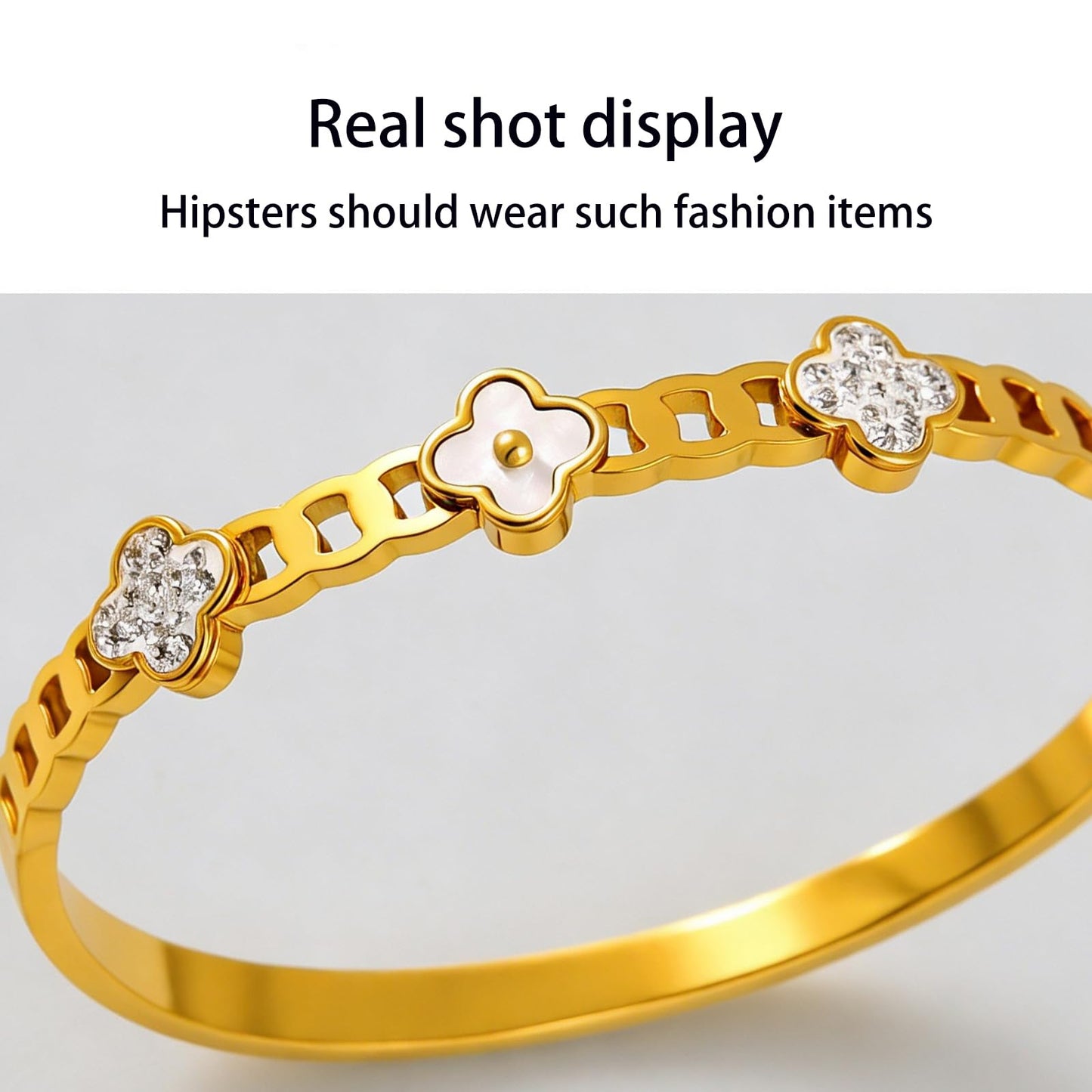 Vbvbip 18K Gold Plated 316L Stainless Steel Bracelet Collection - 12 Unique Designs + Matching Diamond-Accent Titanium Steel Petals Chain, Gift for Women