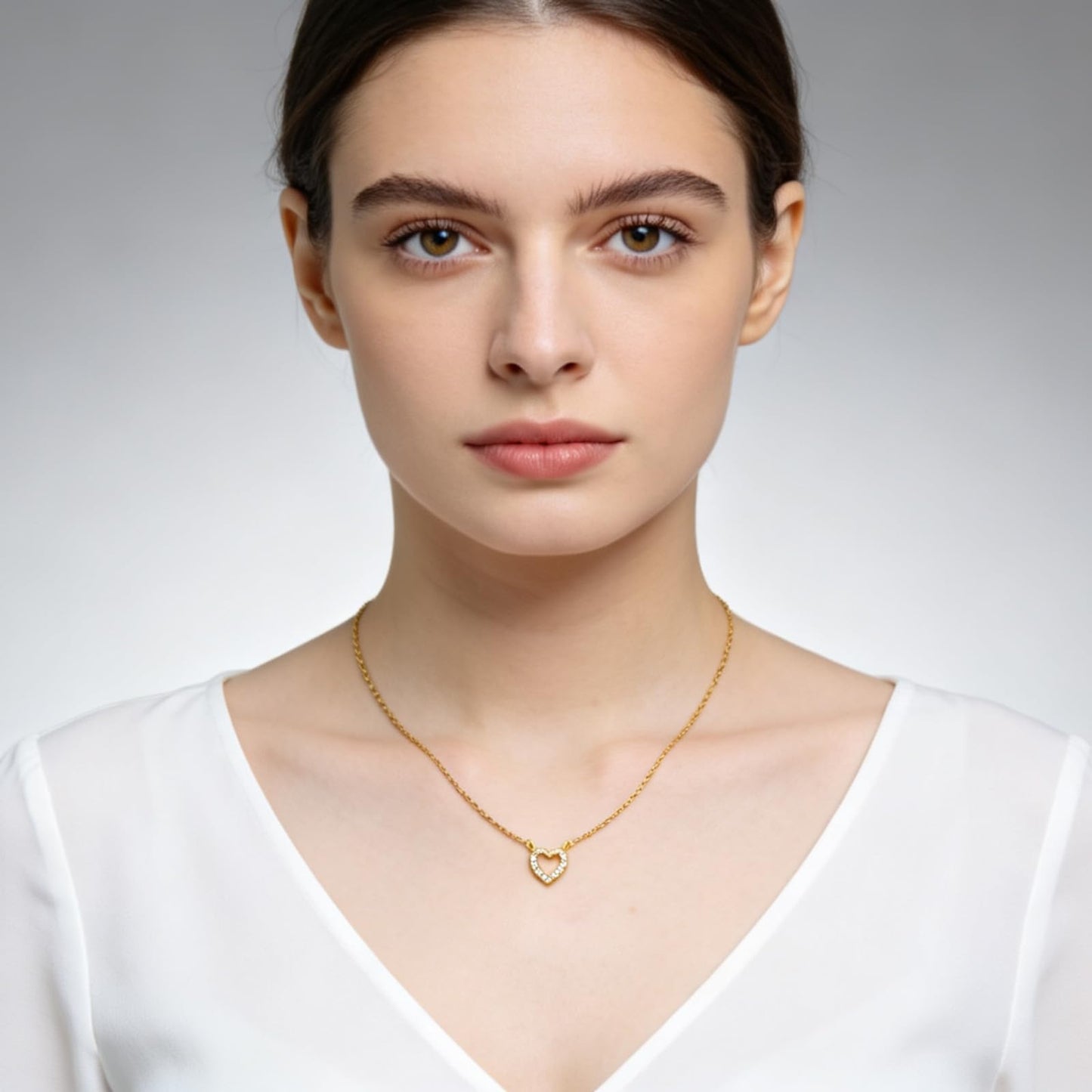 MAIKERDER 14K Gold Plated Cubic Zirconia Heart Necklace Cute Dainty Love Pendant Necklaces for Women Non Tarnish 17 Inches