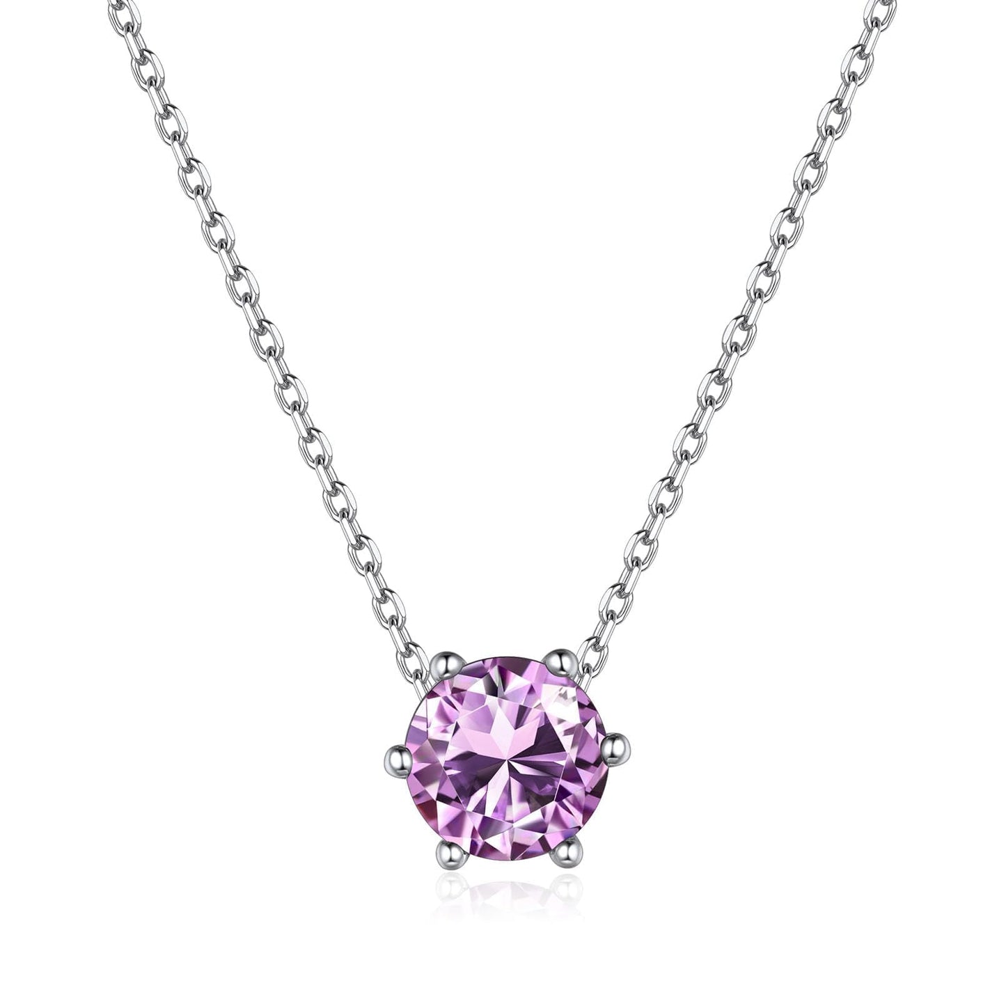 ChicSilver 925 Sterling Silver Alexandrite Necklace for Women White Gold Plated June Birthstone Necklace Dainty Round Crystal Purple Jewelry