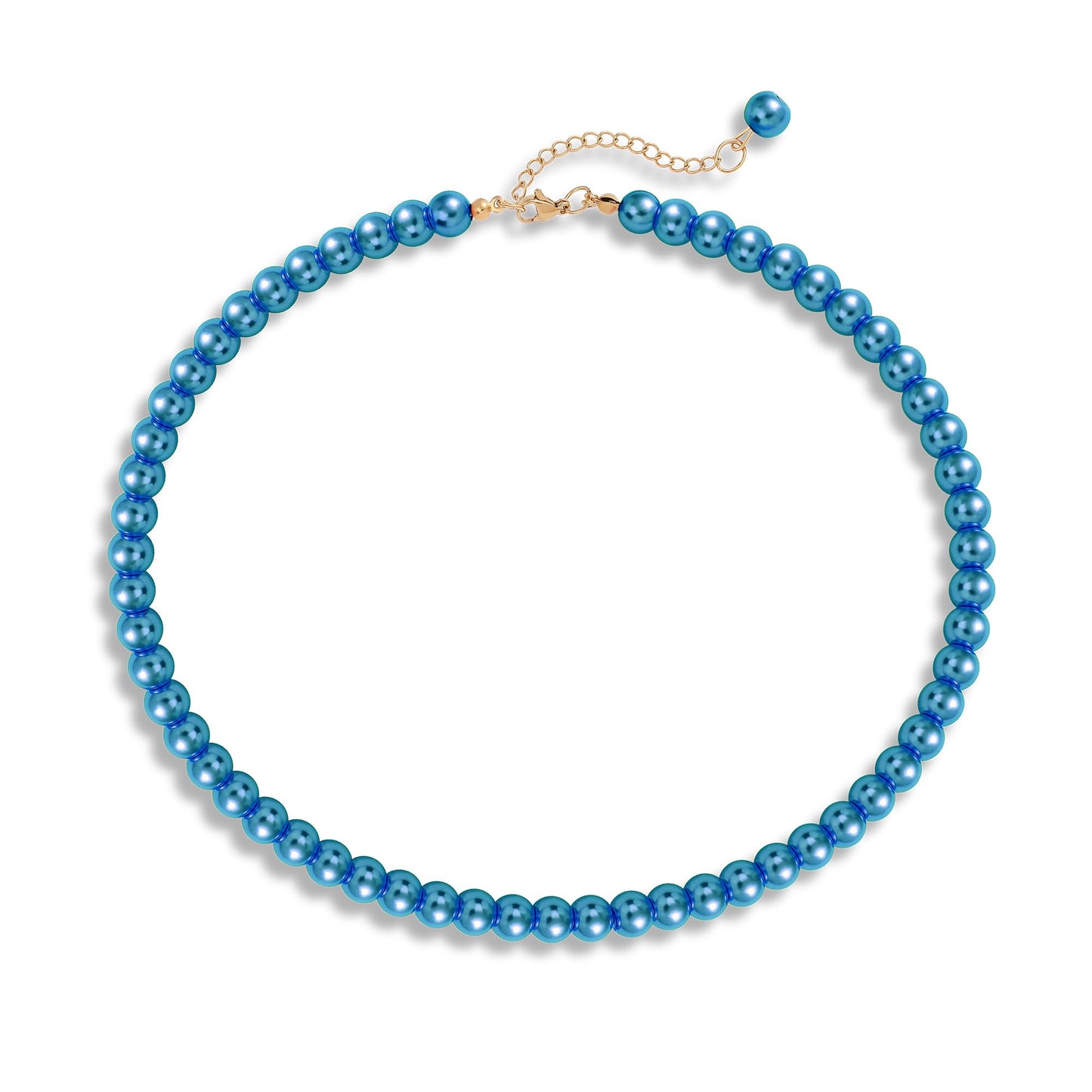 LAYWAF Navy Blue Imitation Pearl Choker Necklace for Women, 8MM Beaded Necklace, Fake Pearls Jewelry, Simple Dainty Faux Pearl Mom Wedding Necklace, Chunky Imitation Pearl