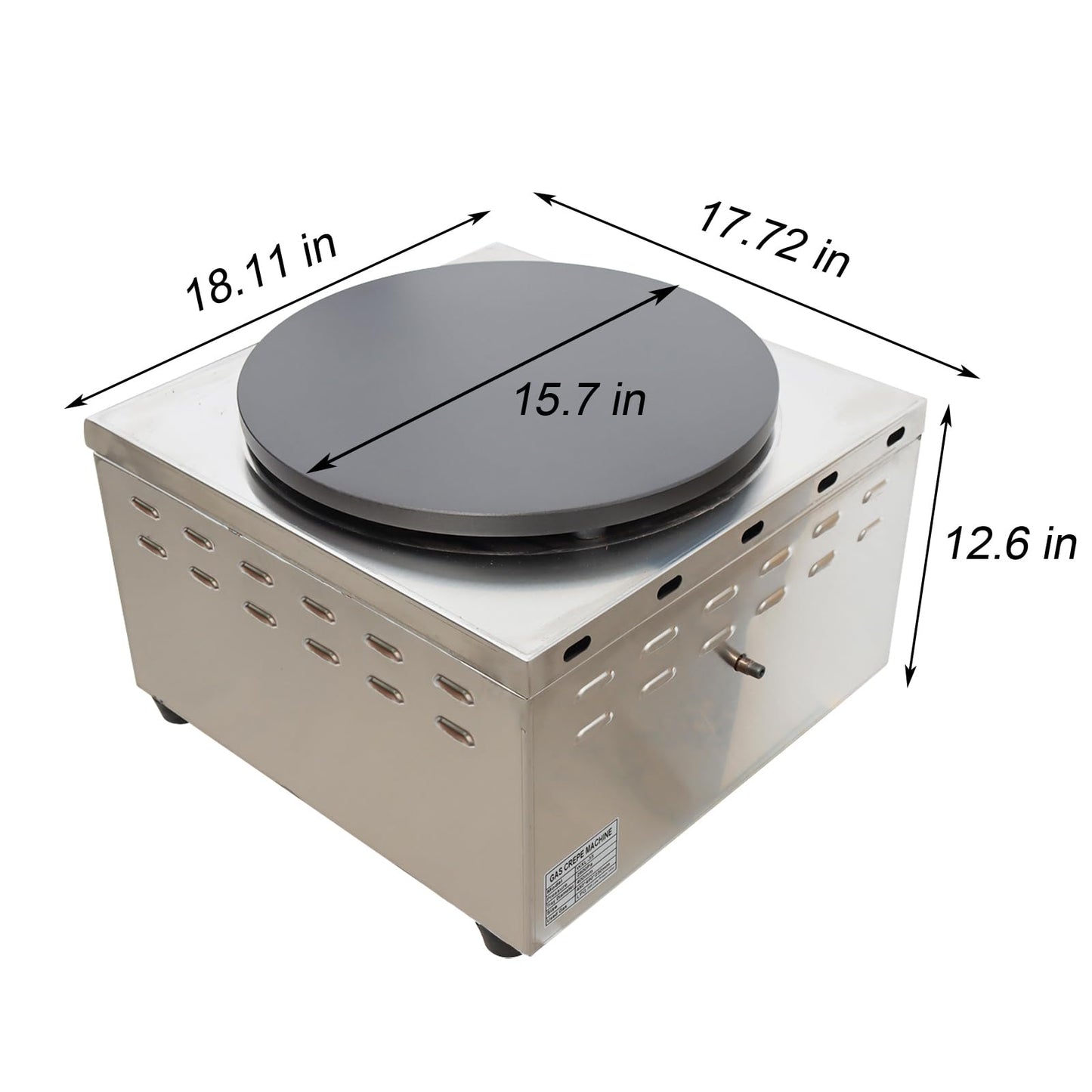 PreAsion 16''Commercial Gas Crepe Makers Machine LPG Gas Pancake Machine Griddle Maker Machine with Low Pressure Valve for Blintzes, Eggs, Tortilla