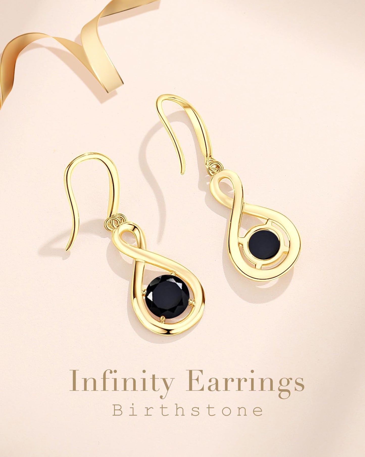 FANCIME Black Tourmaline Dangle Drop Earrings 925 Sterling Silver Yellow Gold Plated Dainty Infinity Bracelet Crystal Black Onyx Gemstone Earring Fine Jewelry Birthday Mothers Day Gifts for Mom Her Women