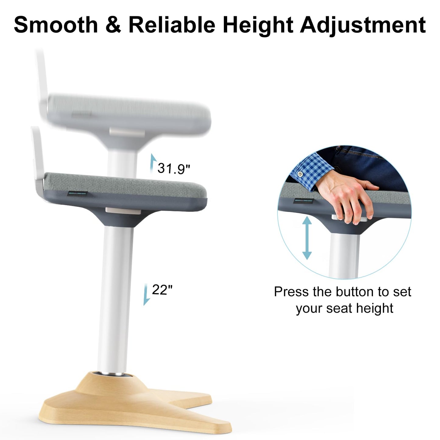 ERGO COLLECT Standing Desk Chair - Ergonomic Wobble Stool for Adults - Active Seating Stool Height Adjustable (22"-31.9") - Perfect for Home Office, Standing Desks, and Classrooms