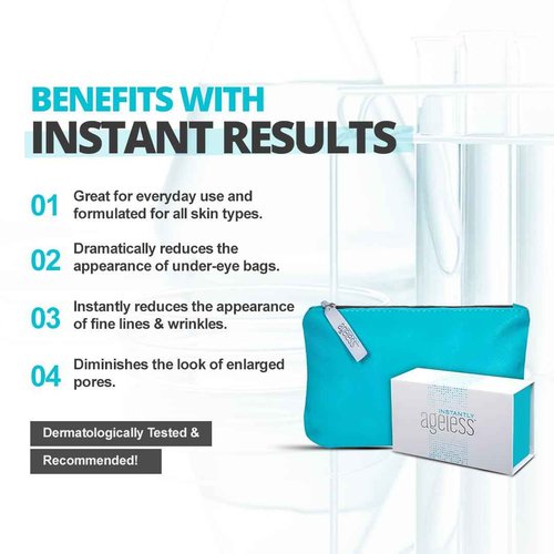 Instantly Ageless - Instant Face Lift Cream - Skin Care for Anti Aging face cream - Instant Under Eye Bags Remover - Facelift in a Box of 25 Vials with Makeup Bag