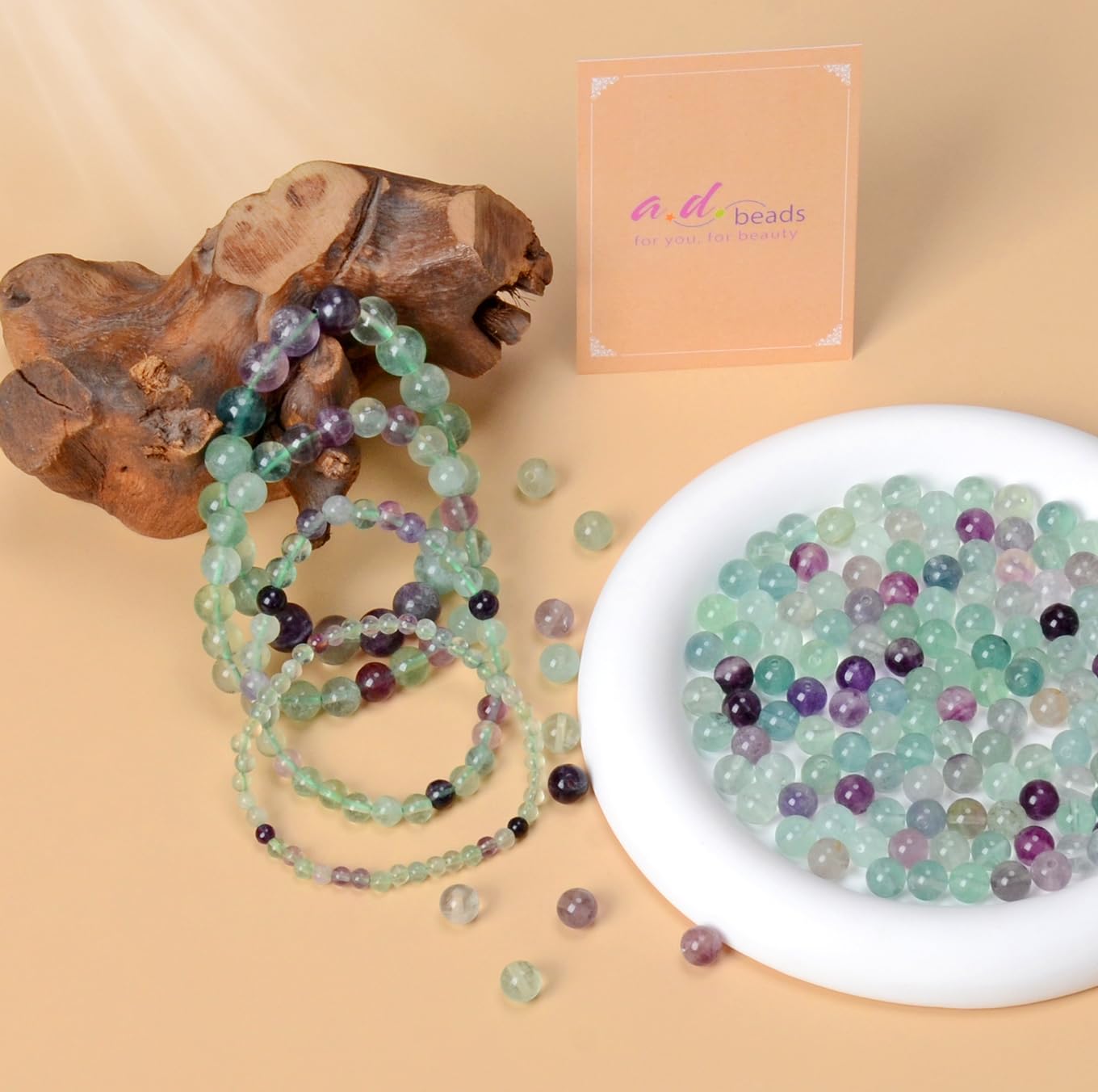AD Beads Handmade Gemstone Stretch Elastic Bracelet Crystal Healing Reiki Nature's Beauty and Spiritual Essence Unisex (4mm, Fluorite)