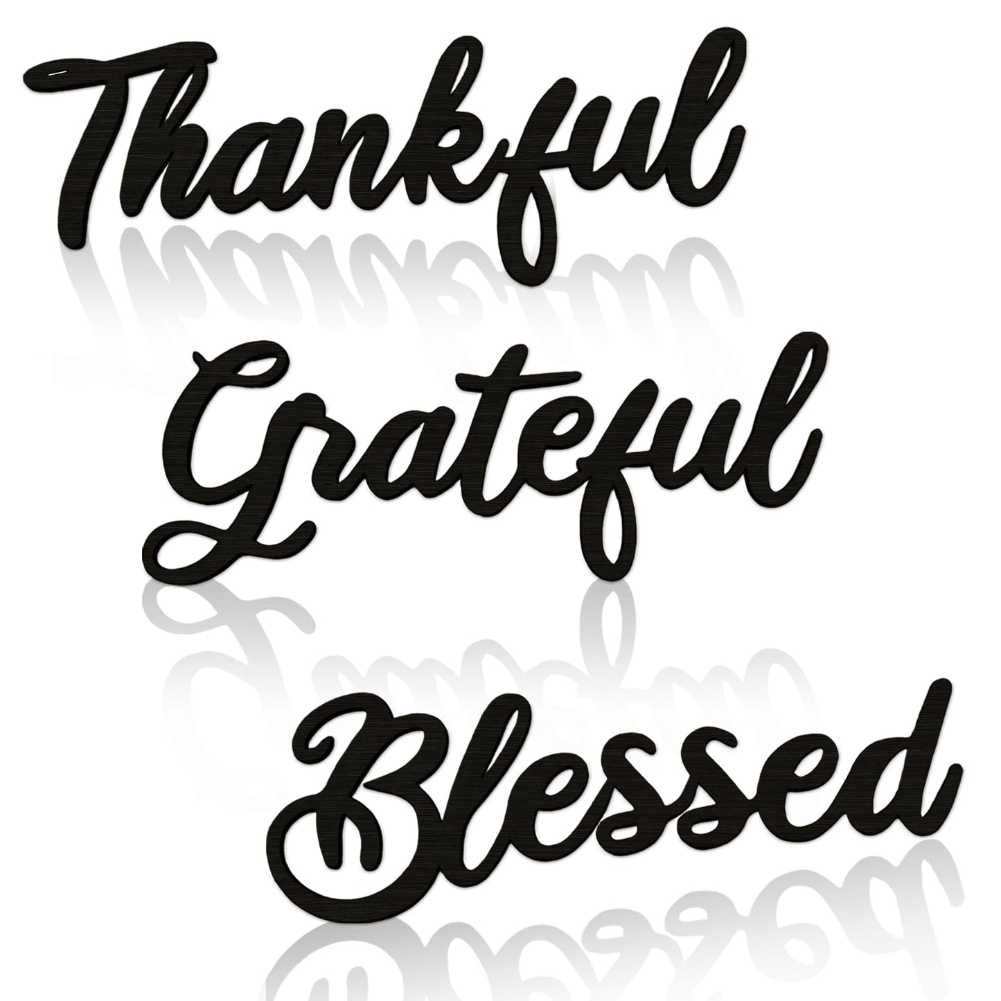 Zaruatu 3 Pcs Unfinished Wood Thanksgiving Cutout Thankful Grateful Blessed Word Sculptures Sign Wooden Letter Decorations for Wreath DIY Crafts Door Hanger Wall Art Decor (Black-Thankful)