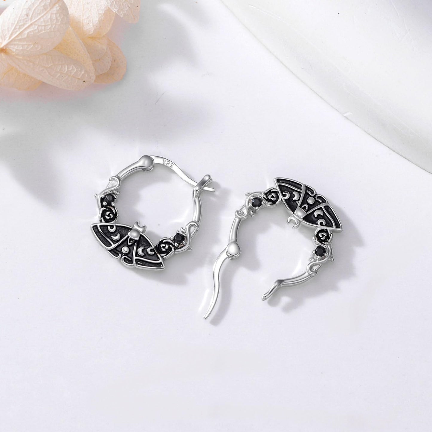 Gothic Moth Earrings 925 Sterling Silver Hypoallergenic Goth Huggie Hoop Earrings Halloween Jewelry Gifts for Women Daughter