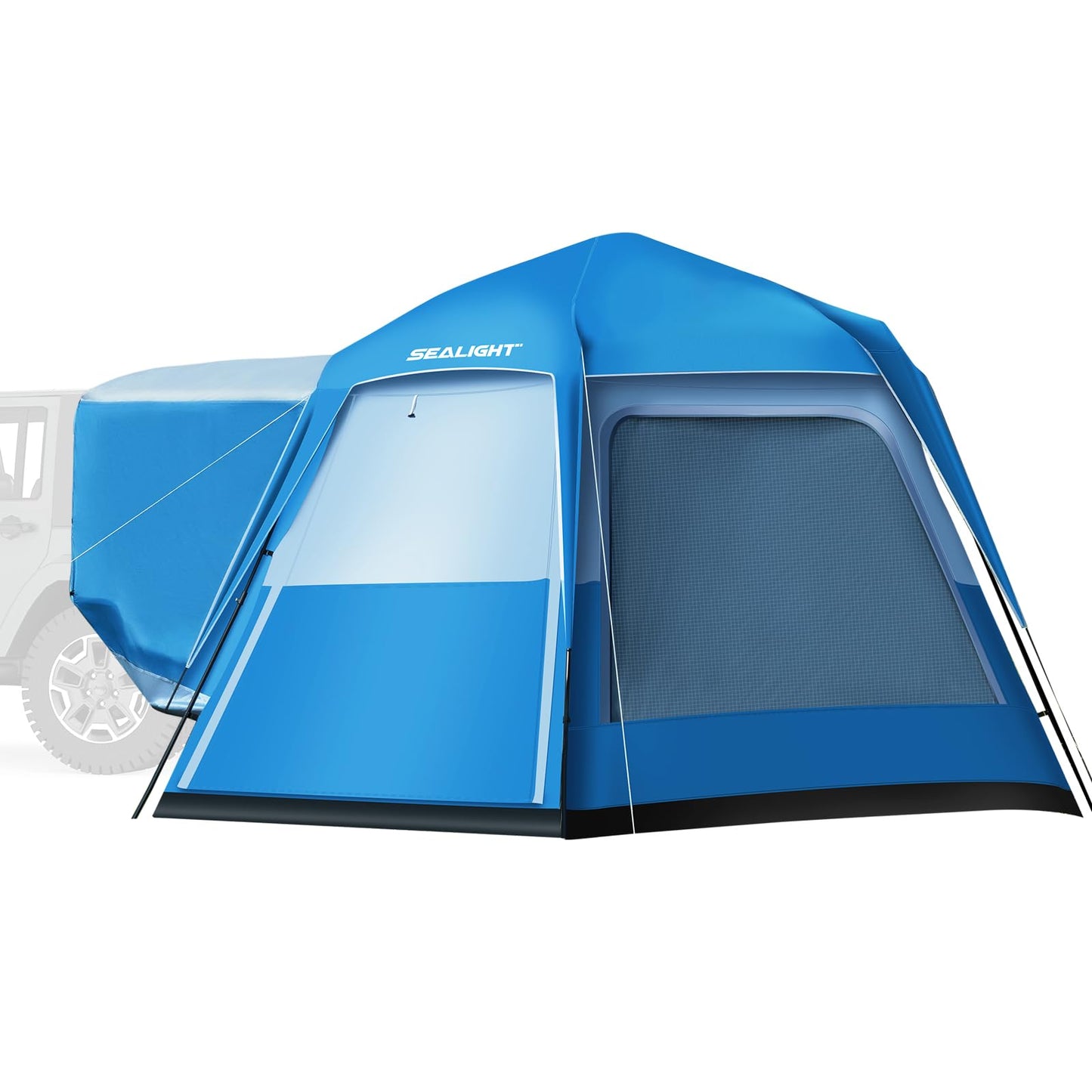 SEALIGHT SUV Tent for Camping 6 Person Pop Up Tent Double Layer PU3000mm Waterproof Car Camping Tent with Rainfly and Storage Bag，Weather Resistant SUV Tailgate Tent，10FT L x 8FT W x 7.2FT H Blue