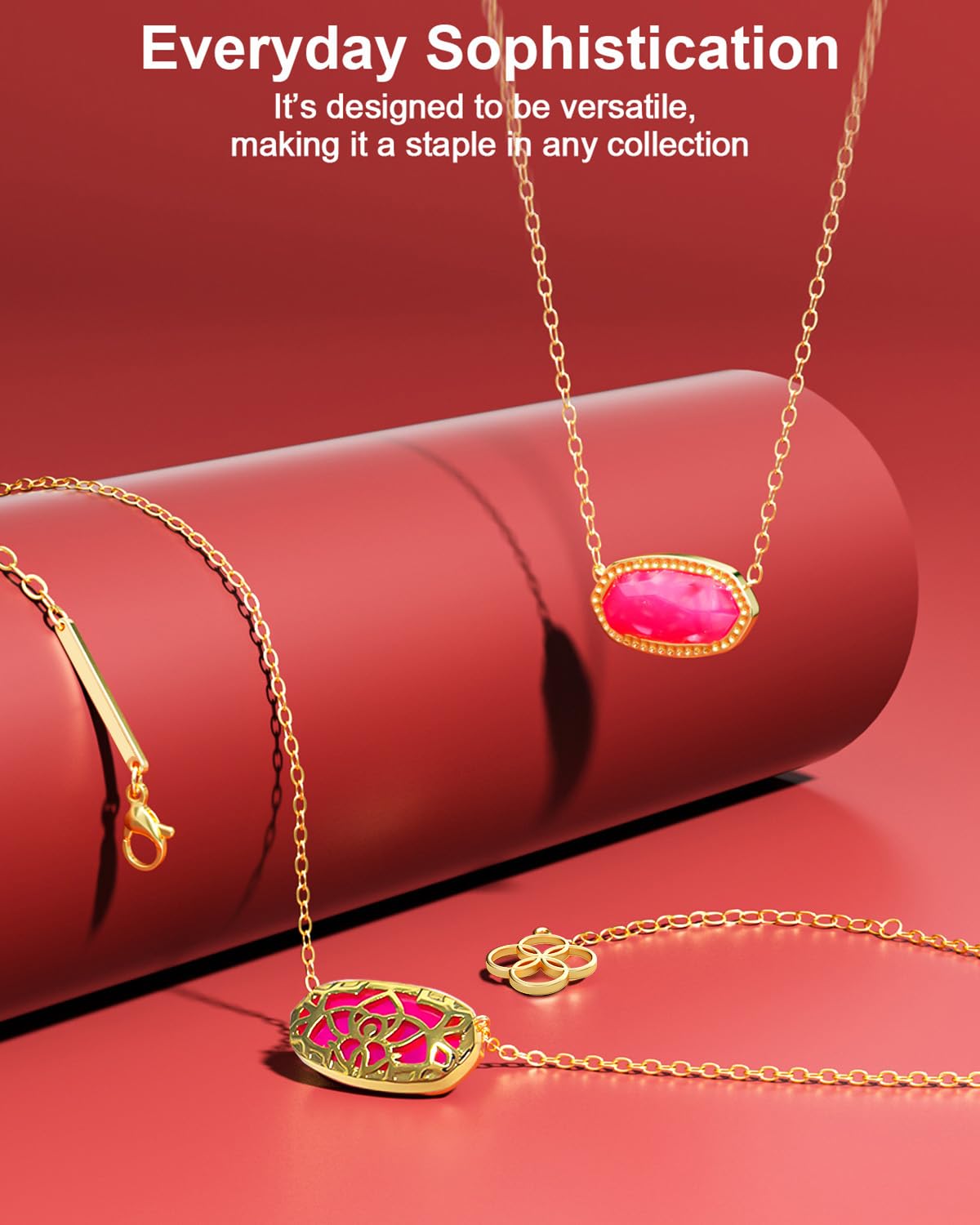 AICase 18K Gold Plated Pendant Necklace for Women,Fashion Jewelry,Anniversary Birthday Gifts for Women/MoM/Sister/Friends/Her/Wife/Grandma/Coworker Mother's Day gifts for MoM_Hot pink