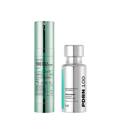 VT COSMETICS PDRN 100 Essence & Reti-A Reedle Shot 100, Skin Restoration, Recovery, Retinol Exosome Microneedling Serum, Korean Skin Booster