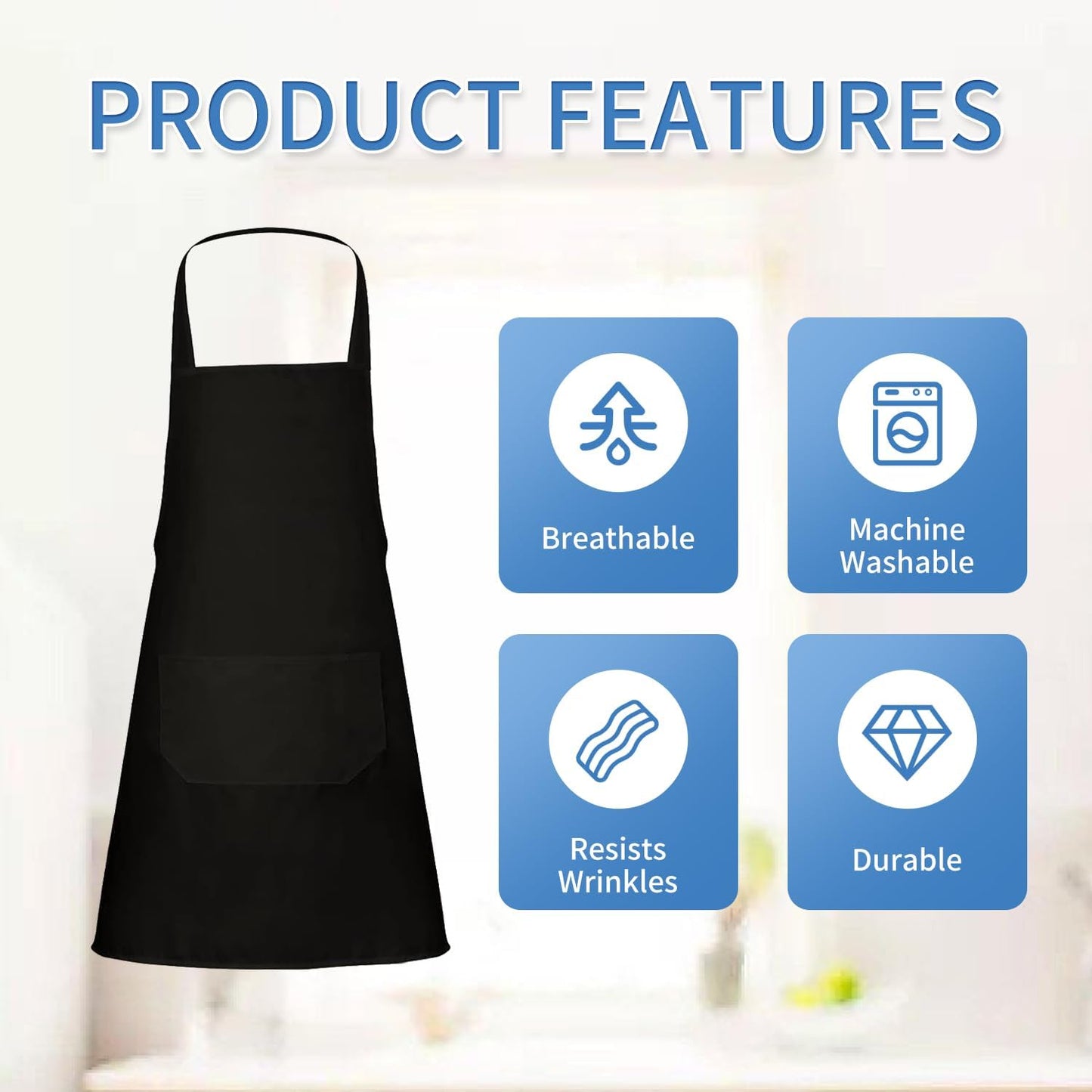 Nymmoata 8/12/24 Pack Plain Bib Aprons Bulk, Black Commercial Apron with 2 Pockets, Unisex Apron for Adults Painting BBQ