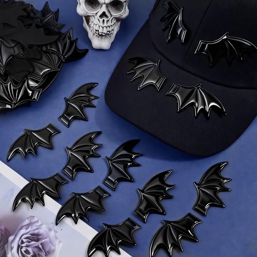 CALFOVERA 80Pcs Black Leather Bat Wing PU Leather Mini Devil Wing Applique Realistic Spooky Bats Embellishment for DIY Clothes Costume Hair Accessories Halloween Party Decorations Party Favors