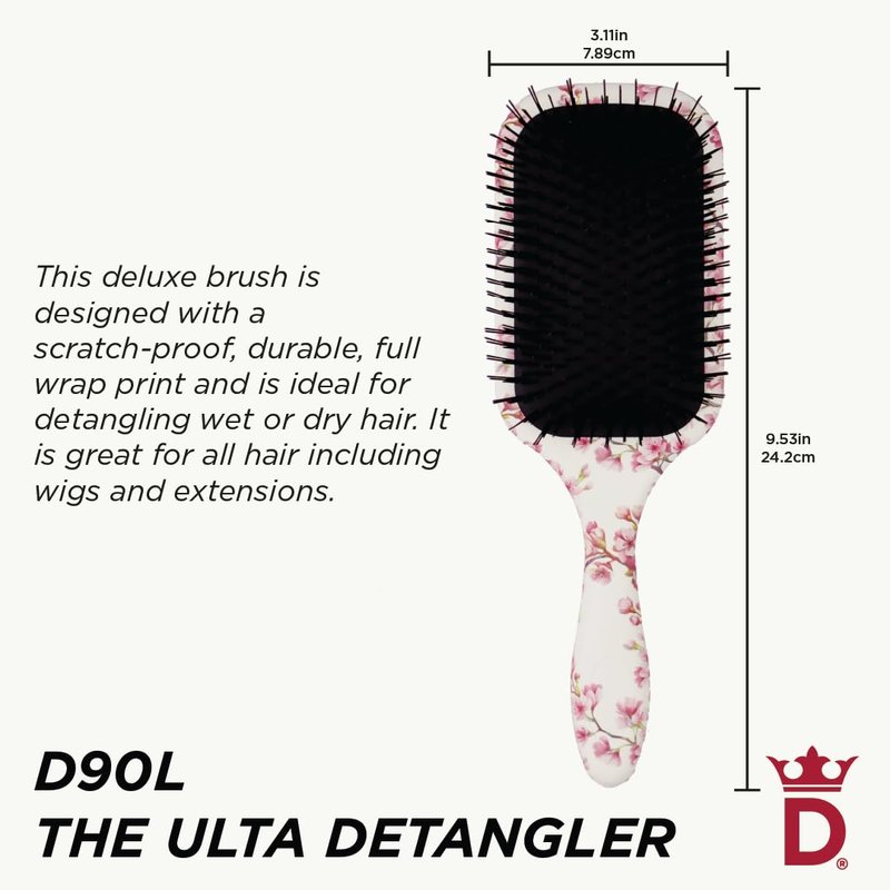 Denman Ultimate Detangling Hair Brush - Wet & Dry Detangler Brush for Long Hair, Wigs & Extensions - Ideal Hair Brushes for Women and Men, D90L Cherry Blossom