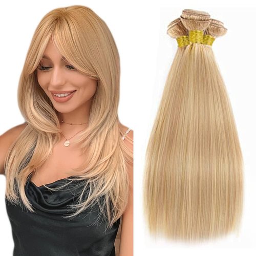 Giginger Bundles Human Hair P27/613 Blonde Straight Human Hair Bundles 16 18 20 Inch Highlight Honey Blonde Unprocessed Quick Weave Soft Sewn In Hair Extensions for Black Women