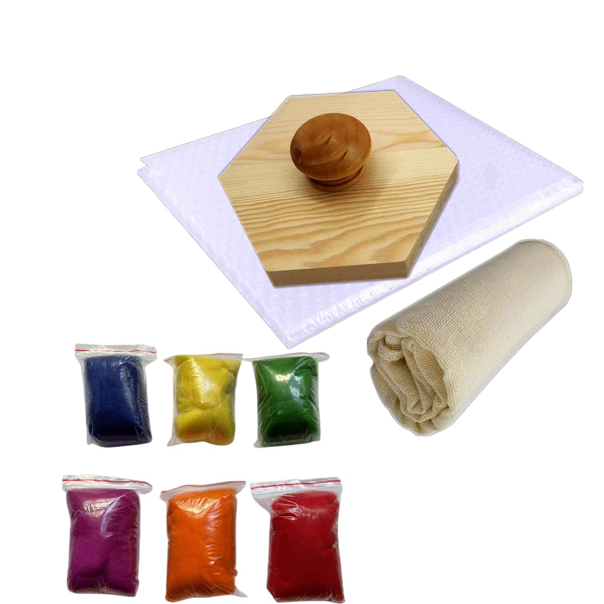 WEICIM Wet Felting Tool/Wooden Wet Felting Tool/Fulling Block, Contains 60 g Needle Felting Wool Roving Bag,Great for Working on Seams, Flat Felt, Shaping Your Felt Hats/Felted Slippers