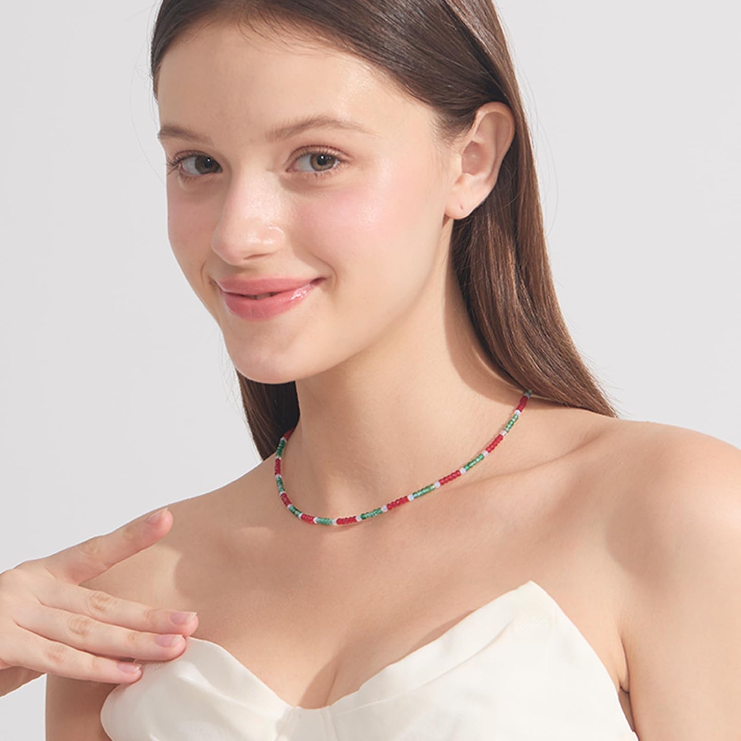 Gmissbabicoo Healing Crystal Necklace for Women Spiritual Zircon Beads Handmade Gemstone Crystals Stones Beaded Adjustable Necklaces with Jewelry Box Red Green